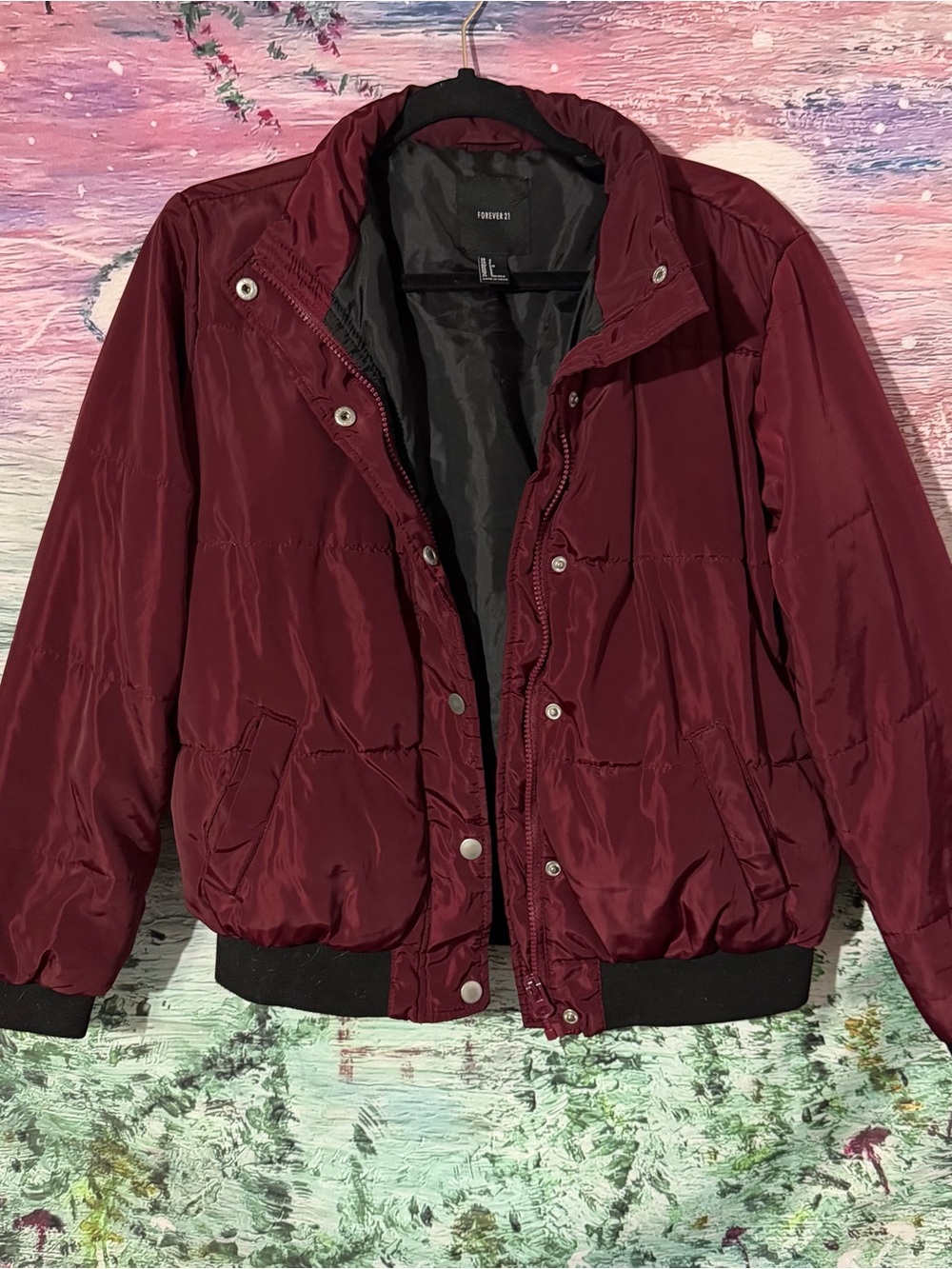 Forever 21 WoMen’s Burgundy Bomber Jacket